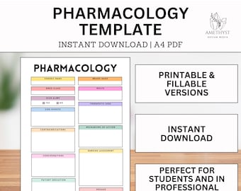 Pharmacology Template | Nursing School Templates | Nurse Study Guide | Student Flash Cards | Dosage Sheets | Nursing Pocket Guide