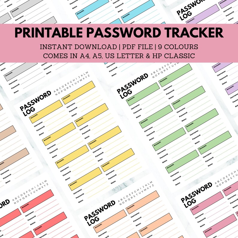 Password Tracker Bundle Printable | Password Log | Password Keeper ...
