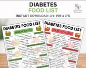Diabetes Food List | Instant Download | Diabetes Meal Ideas | Diabetes Grocery List | Low Sugar Food List | Pre Diabetes Diet