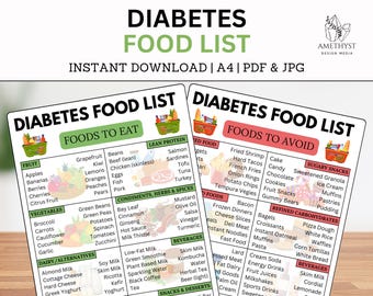 Diabetes Food List | Instant Download | Diabetes Meal Ideas | Diabetes Grocery List | Low Sugar Food List | Pre Diabetes Diet