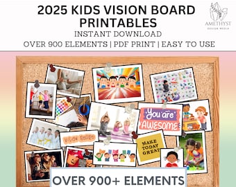 Vision Board Printables / 2025 / Bambini / Kit Vision Board / Modello Vision Board / Festa Vision Board / Modello Vision Board