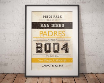 San Diego Petco Park subway style art. Sizes 5x7 to 24x36 framed prints and canvas. California baseball christmas christmas gift.