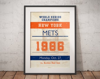 New York Mets 1986 World Series Championship subway art. Sizes 5x7 to 24x36 framed prints and canvas. Baseball memorabilia christmas gift.