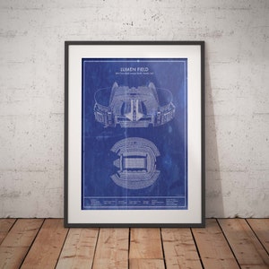 Seattle Lumen Field Stadium blueprint art print. 5x7 to 24x36 print and canvas. CenturyLink football sports memorabilia and christmas gift.