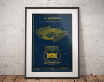 Michigan Stadium Blueprint - Vintage College Football Print