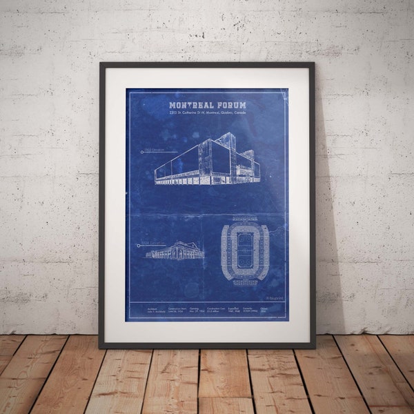 Montreal Forum Blueprint - Vintage Quebec Hockey Decor Print