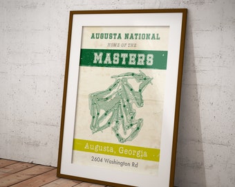 Augusta Golf Course subway style wall art. Sizes 5x7 to 24x36 framed prints and canvas. Georgia golf sports memorabilia and gifts.