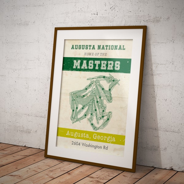 Augusta Golf Course subway style wall art. Sizes 5x7 to 24x36 framed prints and canvas. Georgia golf sports memorabilia and gifts.