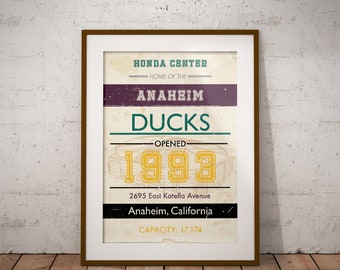 Anaheim Ducks Honda Center subway art. Sizes 5x7 to 24x36 framed prints with canvas. NHL hockey sports memorabilia and gifts for men.