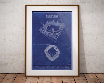 Detroit Tiger Stadium Vintage Style Blueprint Art. Sizes 5x7 - Etsy