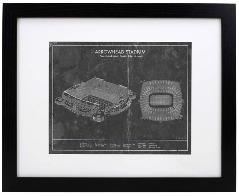 Kansas City Arrowhead Stadium Blueprint Vintage Missouri Etsy