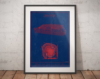 Texas Rangers Globe Life Park Blueprint - Vintage Arlington Baseball Decor and christmas gifts for him.