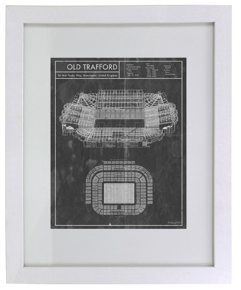 Manchester Old Trafford Stadium blueprint art. Sizes 5x7 to Etsy