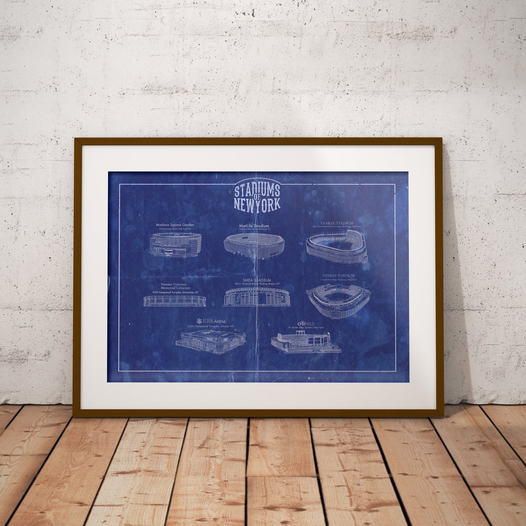 Stadiums of New York Blueprint Art. Metlife Stadium, Madison Square