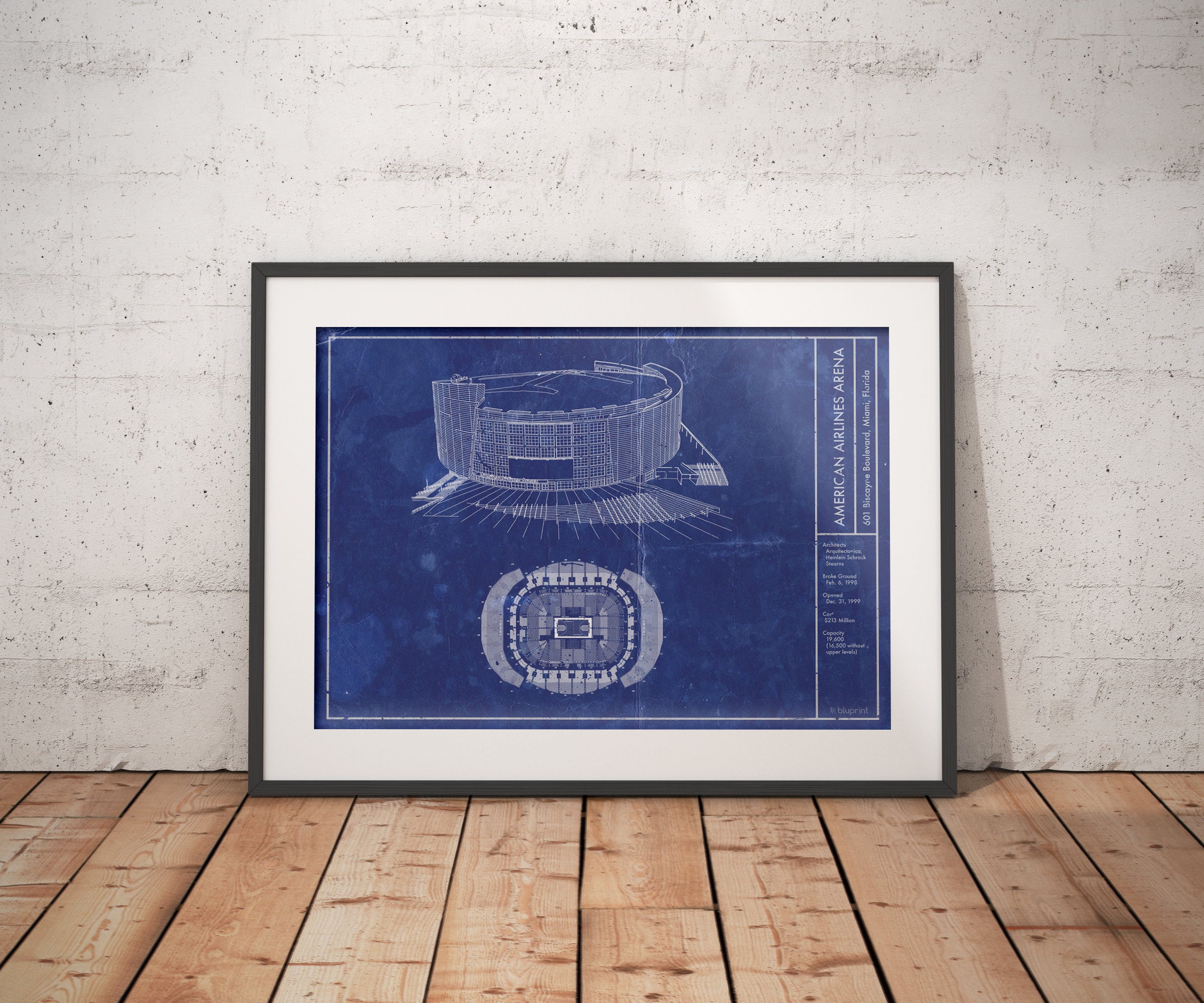 Miami Heat - American Airlines Arena Vintage Basketball Blueprint NBA Print