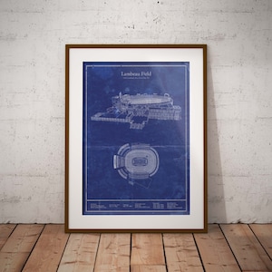 Green Bay Lambeau Field blueprint - Vintage Football Art Print