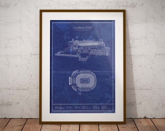 Green Bay Lambeau Field blueprint - Vintage Football Art Print