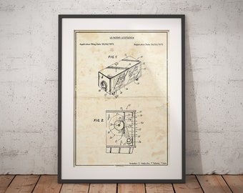 Vintage Clock Radio patent style art. Sizes 5x7 to 24x36 framed prints and canvas. Retro home bedroom office or den wall decor.