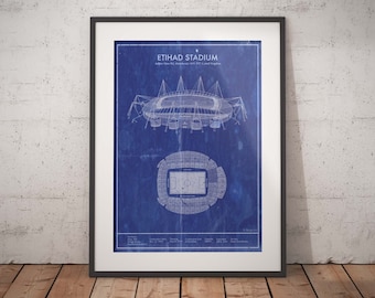 Manchester Etihad Stadium Blueprint - Vintage Soccer Art Decor and christmas gifts
