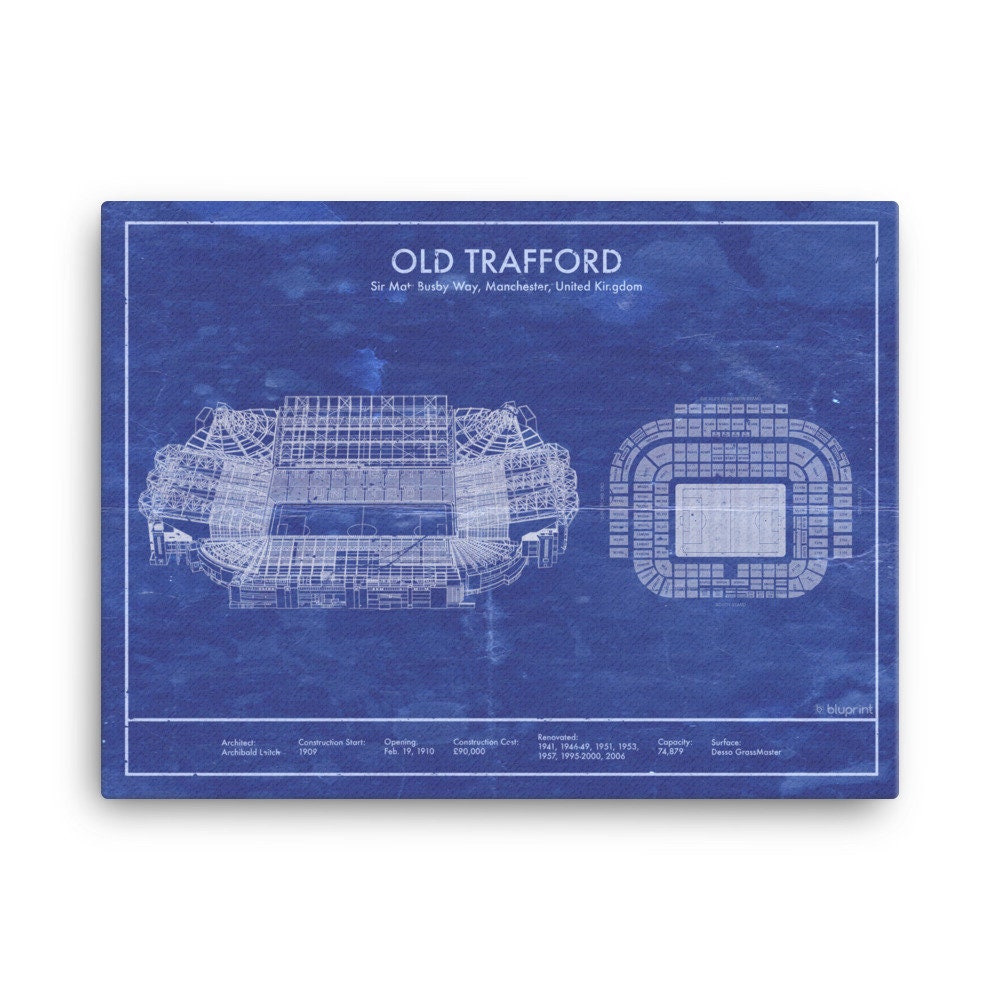 Manchester Old Trafford Stadium Blueprint Art. Sizes 5x7 to Etsy Canada