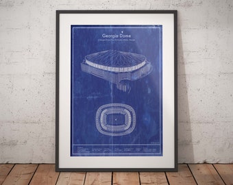 Atlanta Georgia Dome Stadium Blueprint - Vintage Football Art Decor