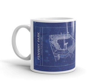 Boston Fenway Park blueprint ceramic coffee mug - Vintage Baseball Cup and christmas gifts for him.