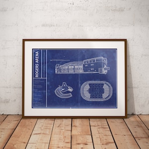 Vancouver Rogers Arena Blueprint: Sizes 5x7 to 24x36 Inch Prints and Framed