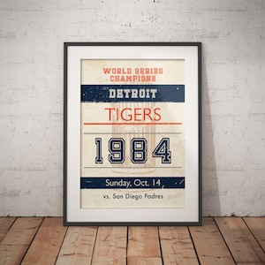 Detroit Tigers 1984 World Series subway art. Sizes 5x7 to 24x36 framed prints and canvas. Michigan baseball memorabilia and christmas gift.