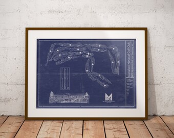 Mickelson National Golf Club blueprint art. Sizes 5x7 to 24x36 framed prints and canvas.  Calgary golf memorabilia and christmas gift