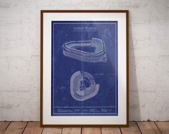 Old Yankee Stadium Baseball Art - Vintage New York Blueprint Home Decor