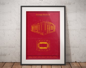 Chicago Stadium Blueprint - Vintage Illinois Hockey Arena Decor