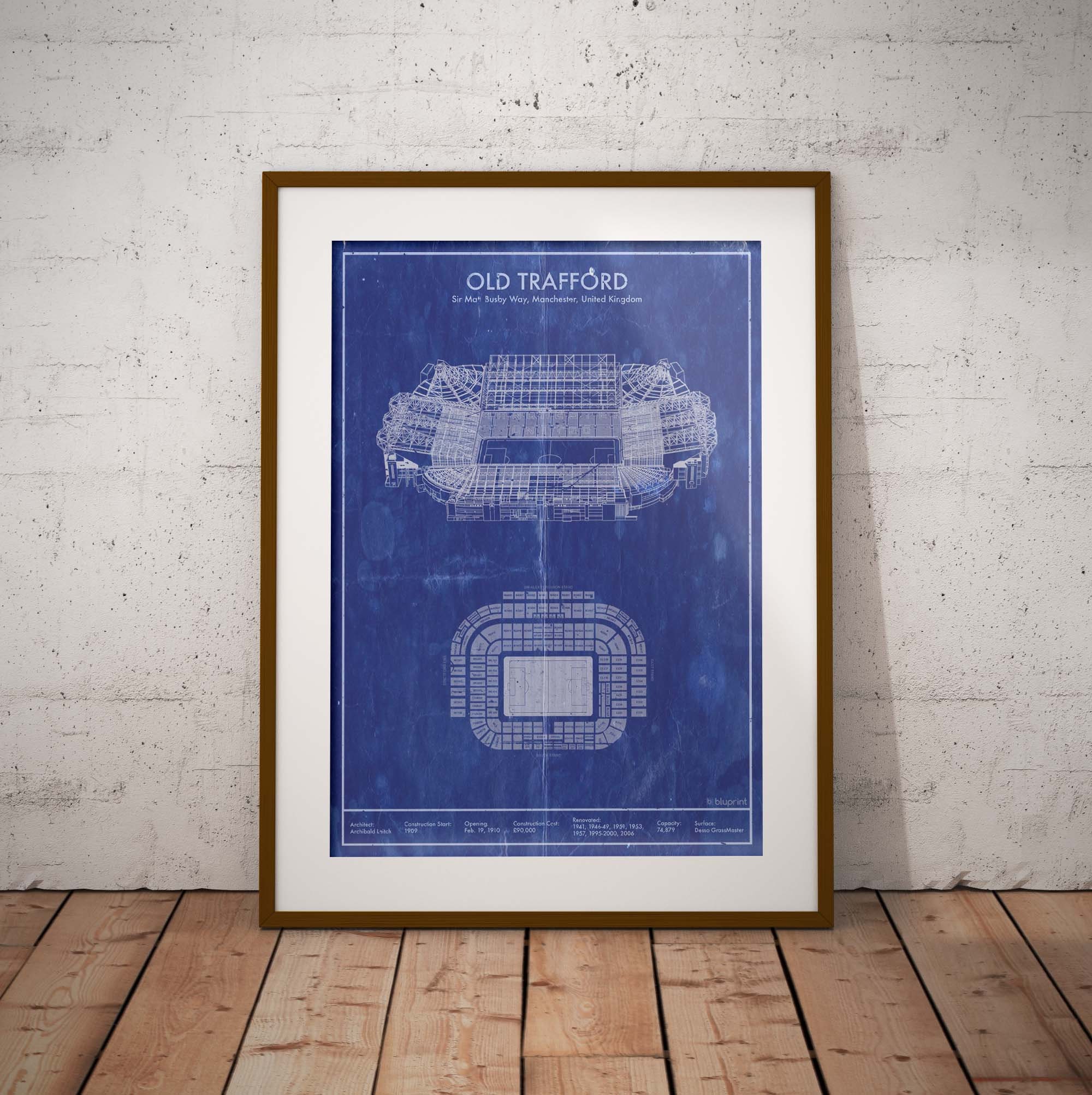 Manchester Old Trafford Stadium Blueprint Art. Sizes 5x7 to Etsy Canada
