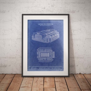 Indianapolis Lucas Oil Stadium Football Art - Vintage Blueprint Stadium Art Decor christmas gifts for him.