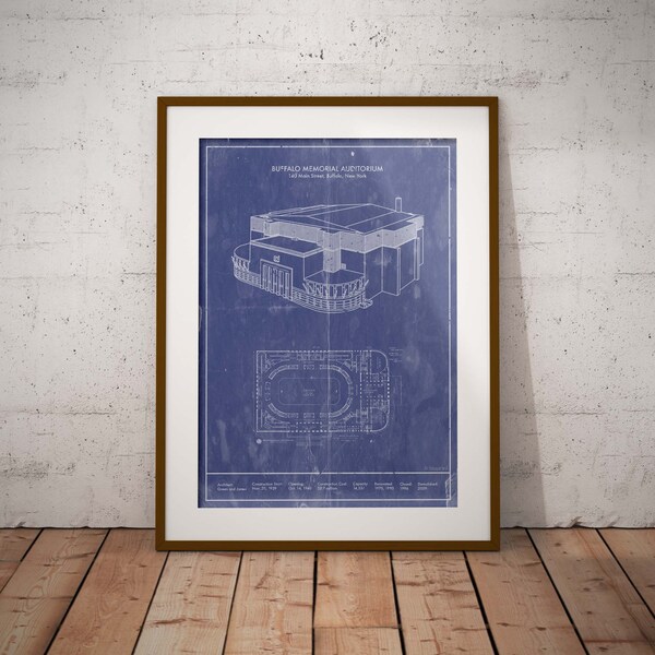 Buffalo Sabres Memorial Auditorium Blueprint - Vintage New York Hockey Decor