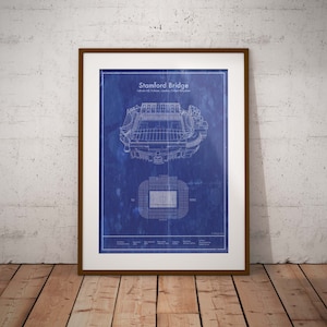 Chelsea Stamford Bridge Blueprint - Vintage England Soccer Stadium Art