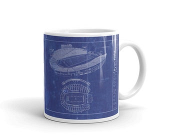 Northwestern University Ryan Field football Stadium blueprint ceramic mug.  College football memorabilia and unique gift ideas for men.