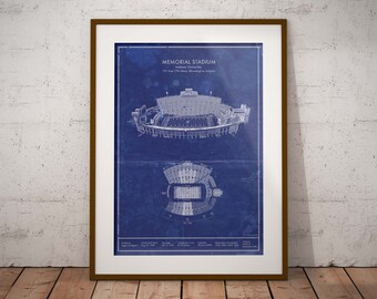 Indiana University Memorial Stadium football vintage styled blueprint art print, framed prints and canvas. Christmas Gift gift idea.