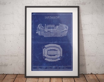 Philadelphia Lincoln Financial Field vintage styled stadium blueprint. 5x7 to 24x36 print and canvas. Pennsylvania Football christmas gift.