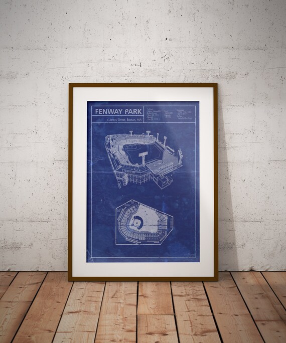 Boston Fenway Park Stadium Vintage Style Blueprint Art Print Etsy
