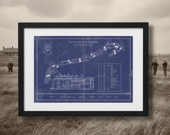 The Old Course at St Andrews Blueprint: Sizes 5x7 to 24x36 Inch Prints and Framed