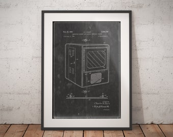 Vintage Television patent style art. Sizes 5x7 to 24x36 framed prints and canvas. TV family room bedroom office or den wall decor