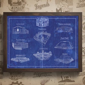 Stadiums of Detroit Blueprint: Sizes 5x7 to 24x36 Inch Prints and Framed