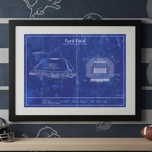 Detroit Ford Field Blueprint: Sizes 5x7 to 24x36 Inch Prints and Framed