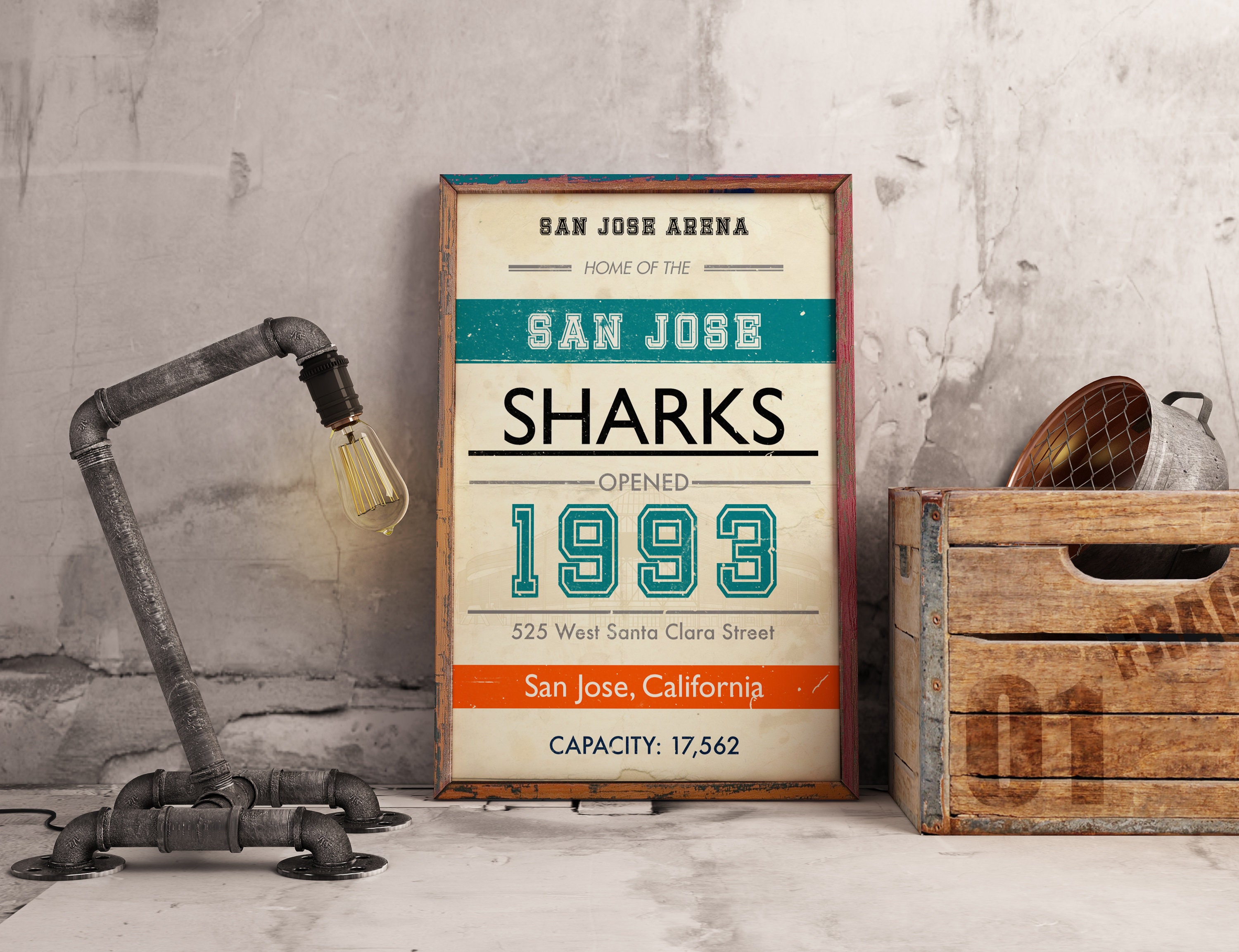 San Jose Sharks - SAP Center (San Jose Arena) Vintage Hockey Blueprint