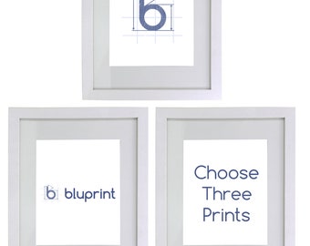 Choose Any Three Prints for a discount price.  Home decor sports art blueprints. Unique ideas for children's bedrooms and sports fans.