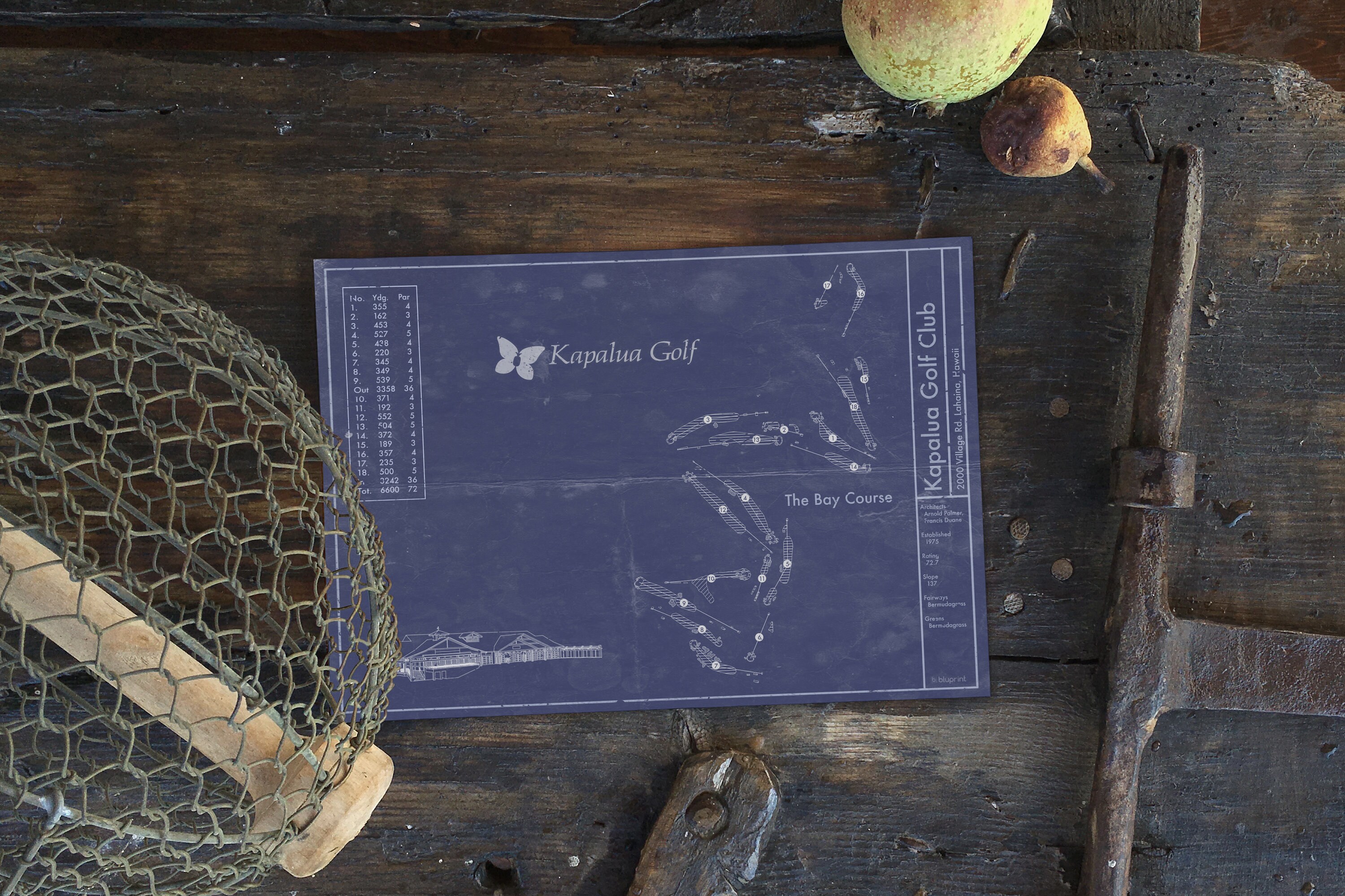 Kapalua The Bay Course Blueprint: Sizes 5x7 to 24x36 Prints and Framed