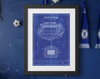 Chelsea Stamford Bridge Blueprint: Sizes 5x7 to 24x36 Inch Prints and Framed