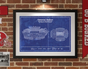 Cornhuskers Memorial Stadium Blueprint: Sizes 5x7 to 24x36 Inch Prints and Framed