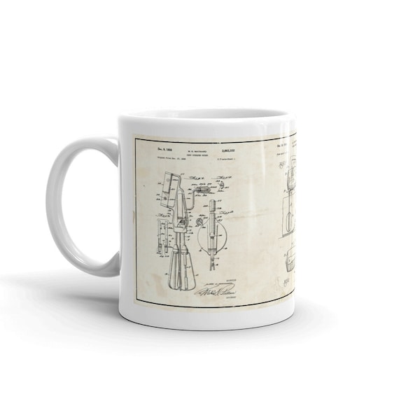 Vintage Food Mixer Patent Art Ceramic Coffee Mug. Features 3