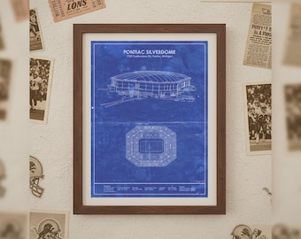 Detroit Pontiac Silverdome Stadium Blueprint: Sizes 5x7 to 24x36 Inch Prints and Framed